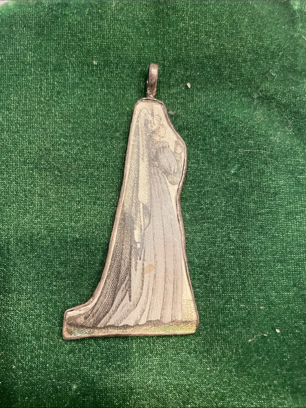 Sterling Silver Virgin Mary Pendant Necklace in Gray